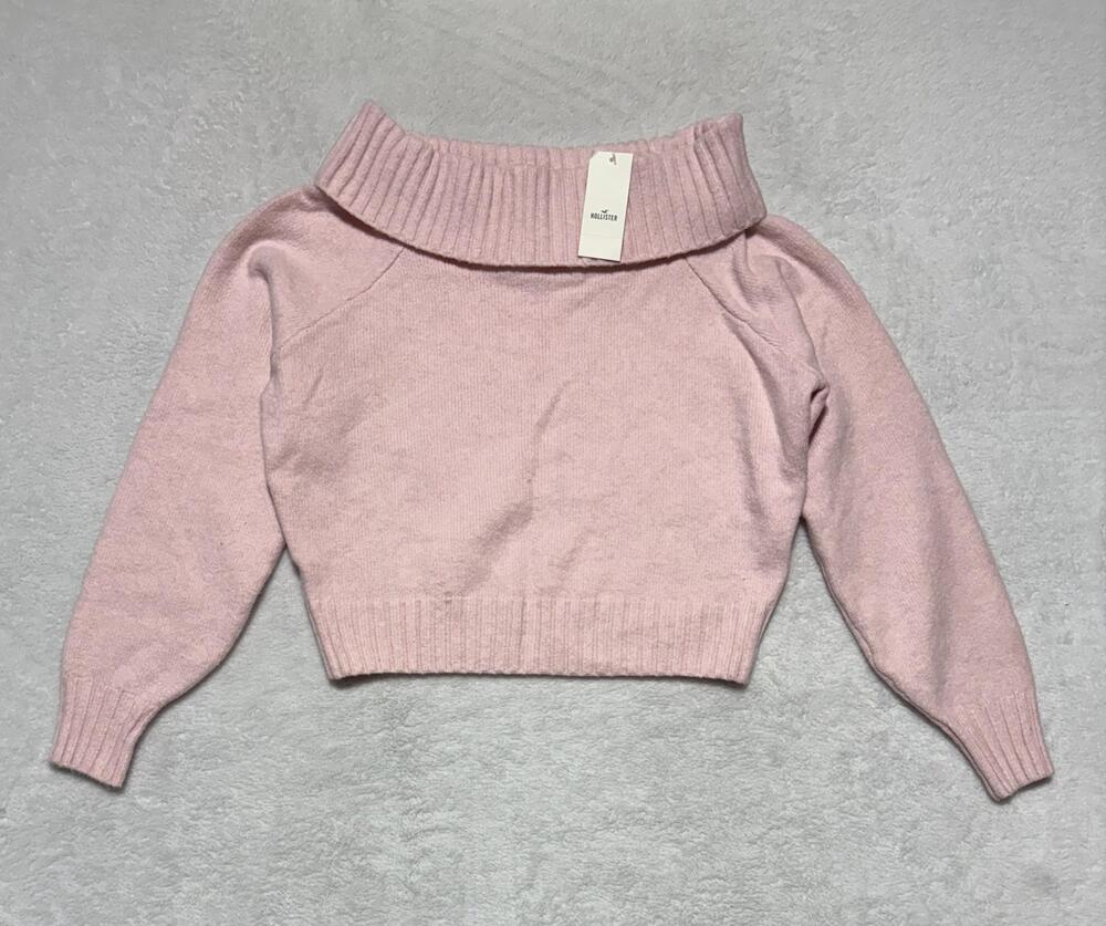 Hollister Sweater Womens Small Pink Cropped Ribbed Knit Pullover